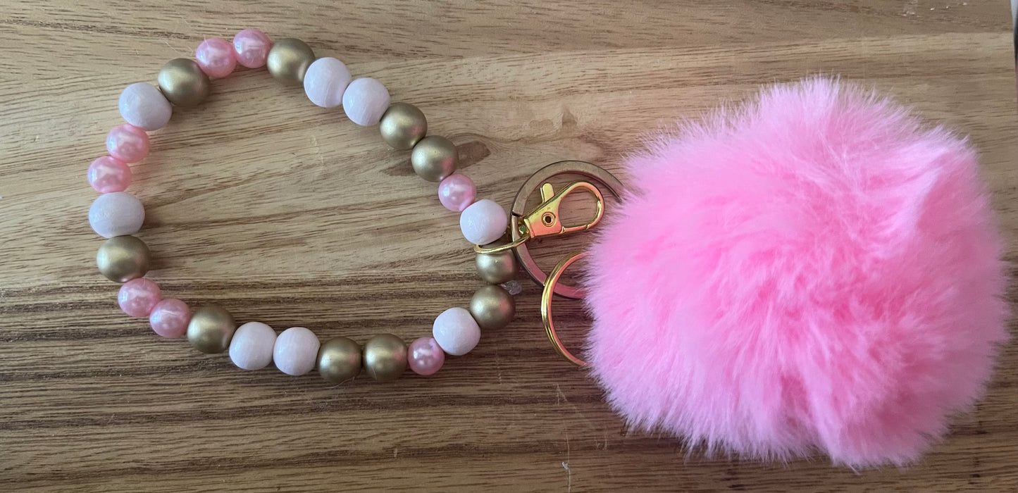 Blush & Gold Beaded Wristlet with Luxe Pom-Pom
