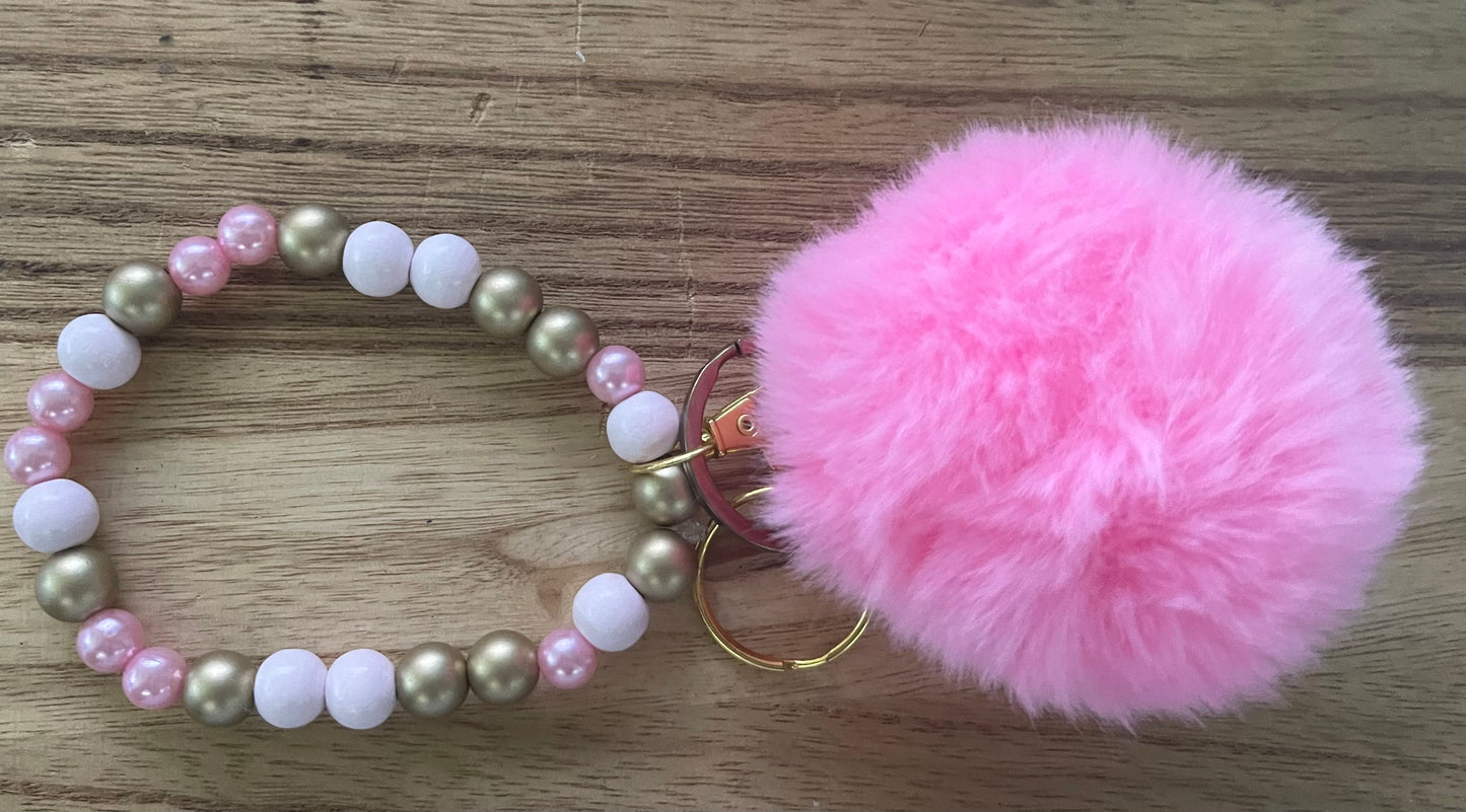 Blush & Bronze Pom Wristlet Keychain