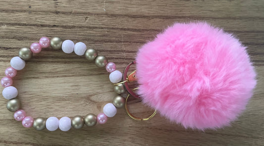 Blush & Bronze Pom Wristlet Keychain