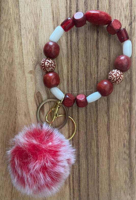Crimson & Cream Beaded Bangle Keyring